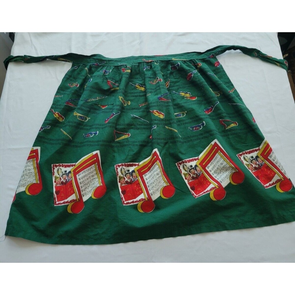 Vintage‎ Christmas Half Apron MCM Carolers Music with Pockets John Wolf Textile